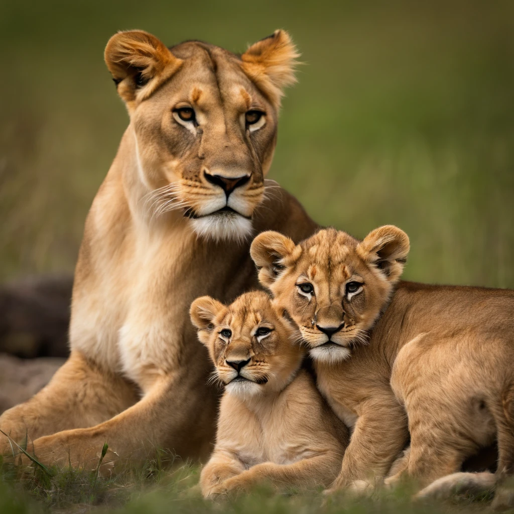 lioness with three cubs