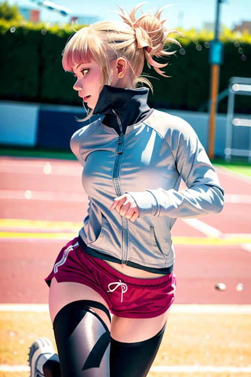 1 girl, alone, running, Grey Track Top, Pink shorts, ponytail, Athletic build, Dynamic brushwork, fluid movement, Capture the essence of her athleticism and energy, Use bright and soft colors、Creates a dreamy and fantastical atmosphere, portraying the motion and grace of running, showing the wind blowing her ponytail and clothes, And the surrounding landscape.
Outdoor, Detailed Background, Modern metropolis,