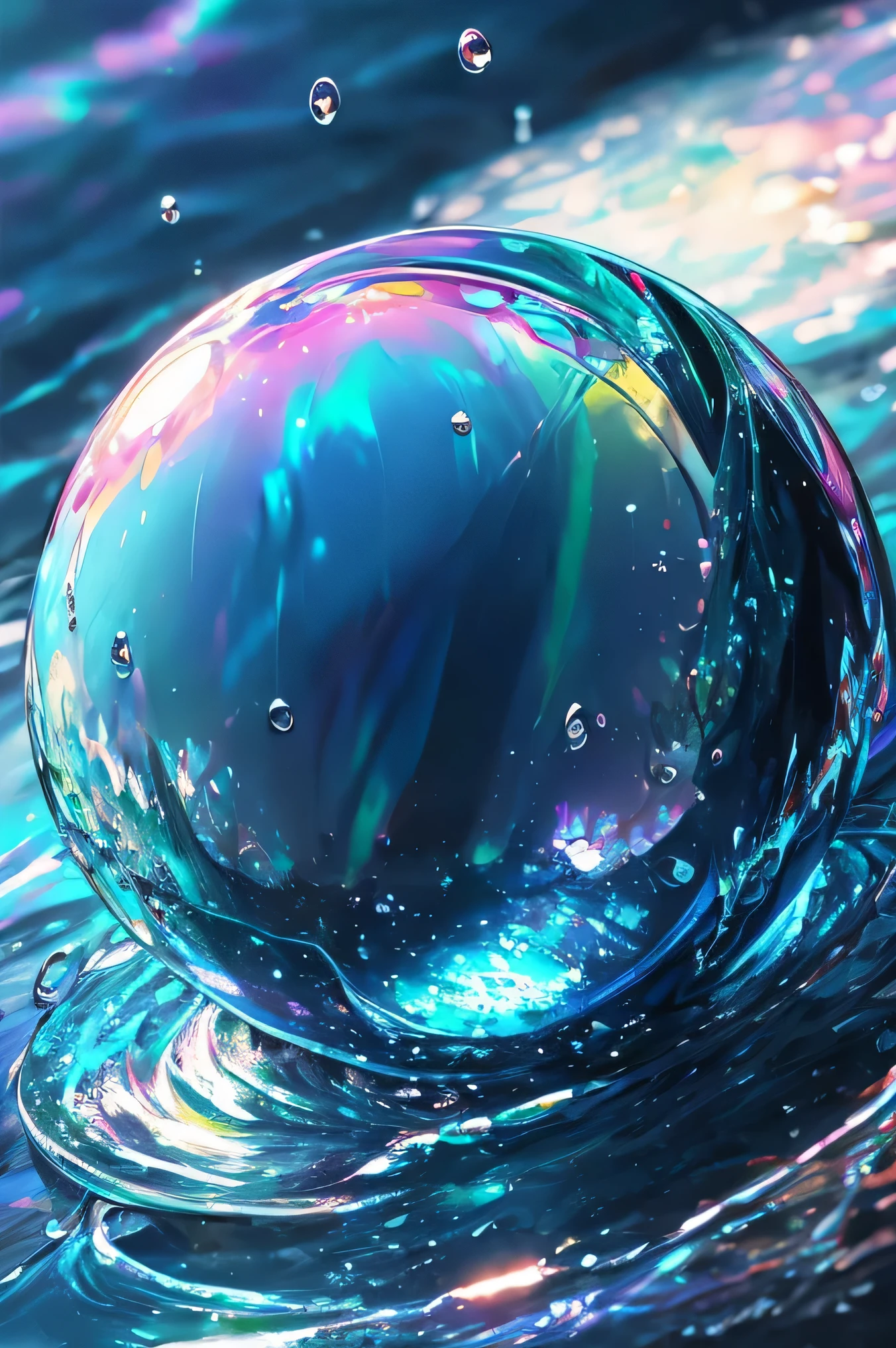 bright color, water drop, tide, reflect, Iridescent light, Transparency, dynamic, near