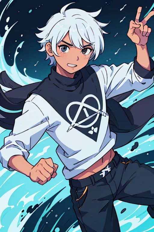 (melhor qualidade:0.8) perfect anime illustration, Um bonito,homen negro feliz com cabelos wof cultt, vestindo um moletom, pants