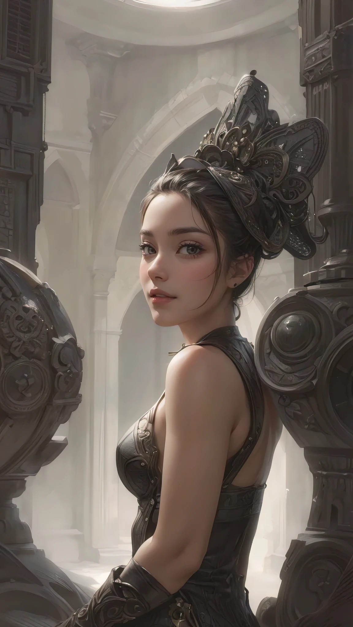 (best quality,4k,8k,highres,masterpiece:1.2),ultra-detailed,(realistic,photorealistic,photo-realistic:1.37), illustration by artgerm and gerald brom, attractive woman, perfect body, huge breasts, hyperfeminine curves, cute and playful pose, vibrant, emotive expressions