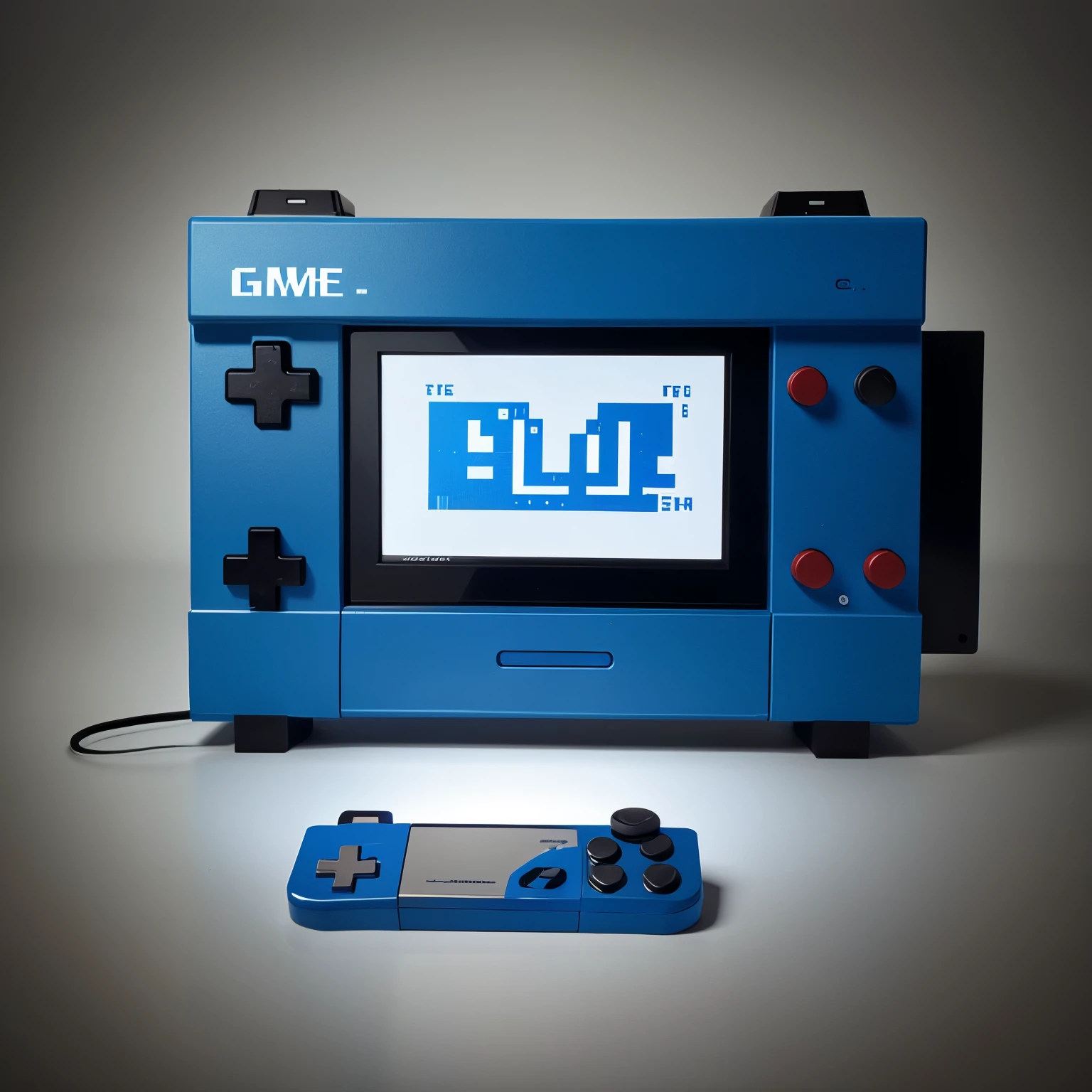 Blue game console in 8-bit, pixel style