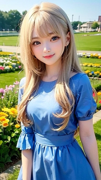(highest quality, masterpiece), One girl, Pause, particle, Wind, flower, Upper Body, Simple Background, View your viewers, blonde, Milky Way,smile、long hair、milky way