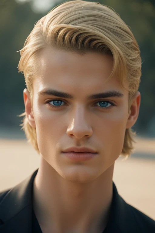 Portrait of a handsome young man, full body, beach, modeling, men's clothing, spring summer collection, white skin, extremely pale skin, blonde boy, european boy, blonde hair, (8k, RAW photo, best quality, masterpiece:1.2), (realistic, photo-realistic:1.37), ultra-detailed, (high detailed skin:1.2), 8k uhd, dslr, soft lighting, high quality, film grain, Fujifilm XT3, professional lighting, handsome 1man , (thin lips:1.3), masterpiece, pale skin,(strong jaw:1), handsome supermodel, Greek profile, young greek god, sublime beauty, delicate facial features, beautiful facial features, Greek face, strong jaw, attractive boy, , cinematographic, best quality, sharpness, focus on the boy, anatomical perfection, golden ratio, commercial, perfect symmetry, facial symmetry, body symmetry, cinematographic light, ultra detailed, cinematographic portrait, cinematographic quality, Award winning (portrait photo:1. 4), high quality, hyper realistic, 4k, realistic, backlighting, (shallow depth of field:1. 5), by lee jeffries nikon d850 film stock photograph 4 kodak portra 400 camera f1. 6 lens rich colors hyper realistic lifelike texture dramatic lighting unreal engine trending on artstation cinestill 800 (vignette:1. 3), filmgrain, artistic photography, perfect composition, beautiful detailed, cinematic perfect light, focus outfit, focus clothes, focus boy