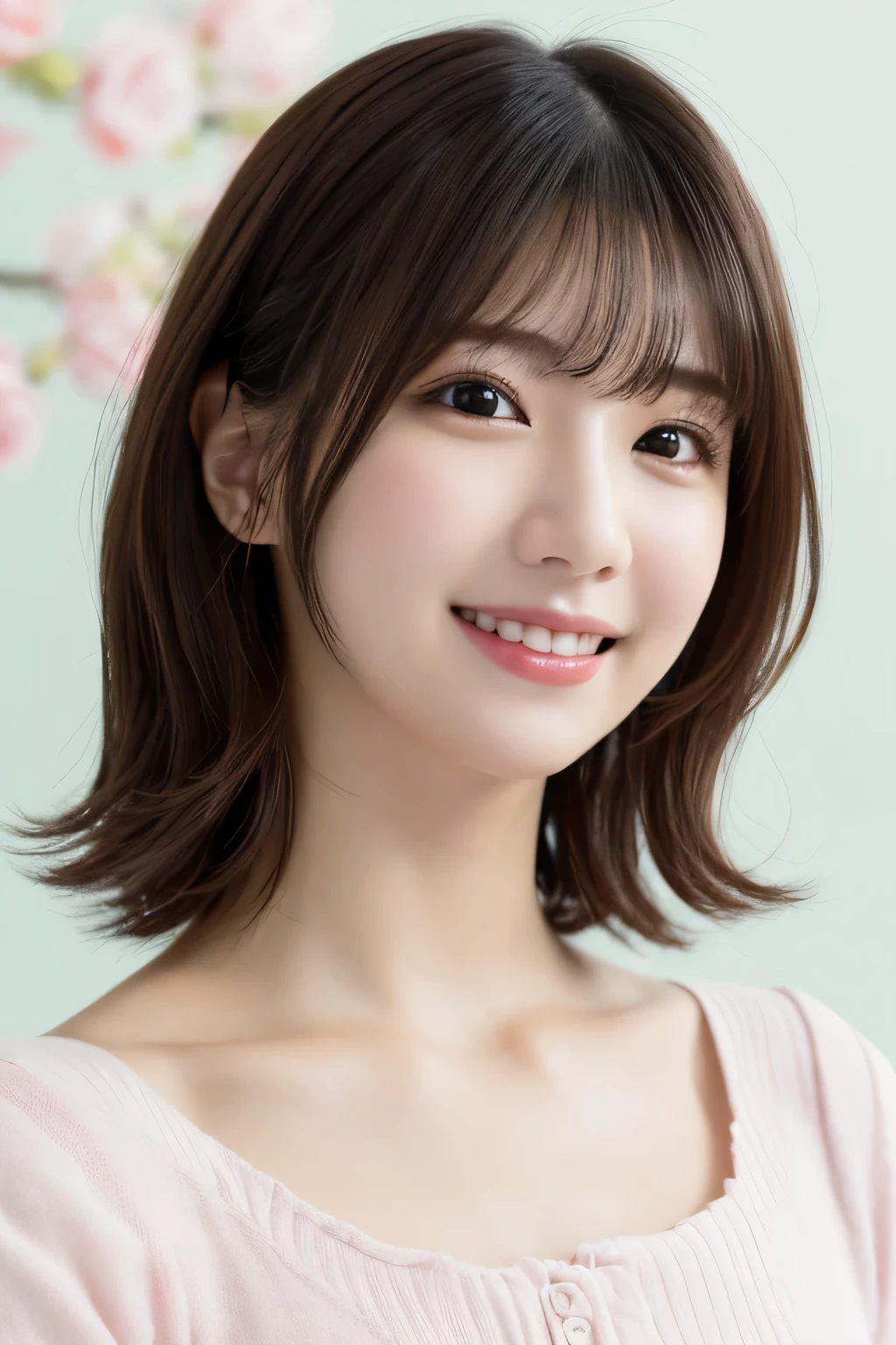 One girl, (Wearing casual pastel colored outfits:1.2), (Beautiful Japanese idol portrait photos),
(Simple background in light colors:1.3),
(RAW Photos, highest quality), (Realistic, photo-Realistic:1.4), masterpiece, 8K Portrait,
Very delicate and beautiful, Very detailed, 2k wallpaper, wonderful, In detail, Very detailed CG unity 8k wallpaper, 
Very detailedな, High resolution, 
Soft Light, Beautiful detailed girl, Very detailed eyes and face, Beautifully detailed nose, Beautiful fine details,
Cinema Lighting, Perfect Anatomy, 
Slender body, Flat Chest, Semi-short hair, Parted bangs, Bokeh, Dynamic Angle, A light smile,