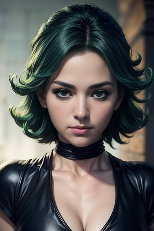 score_9, score_8_up, score_7_up, score_6_up, score_5_up, 1girl, Tatsumaki, Game of Thrones, tight black dress, cleavage, green hair, brown eyes, (insanely detailed, beautiful detailed face, masterpiece, best quality) 