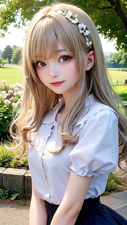 (highest quality, masterpiece), One girl, Pause, particle, Wind, flower, Upper Body, Simple Background, View your viewers, blonde, Milky Way,smile、long hair、milky way