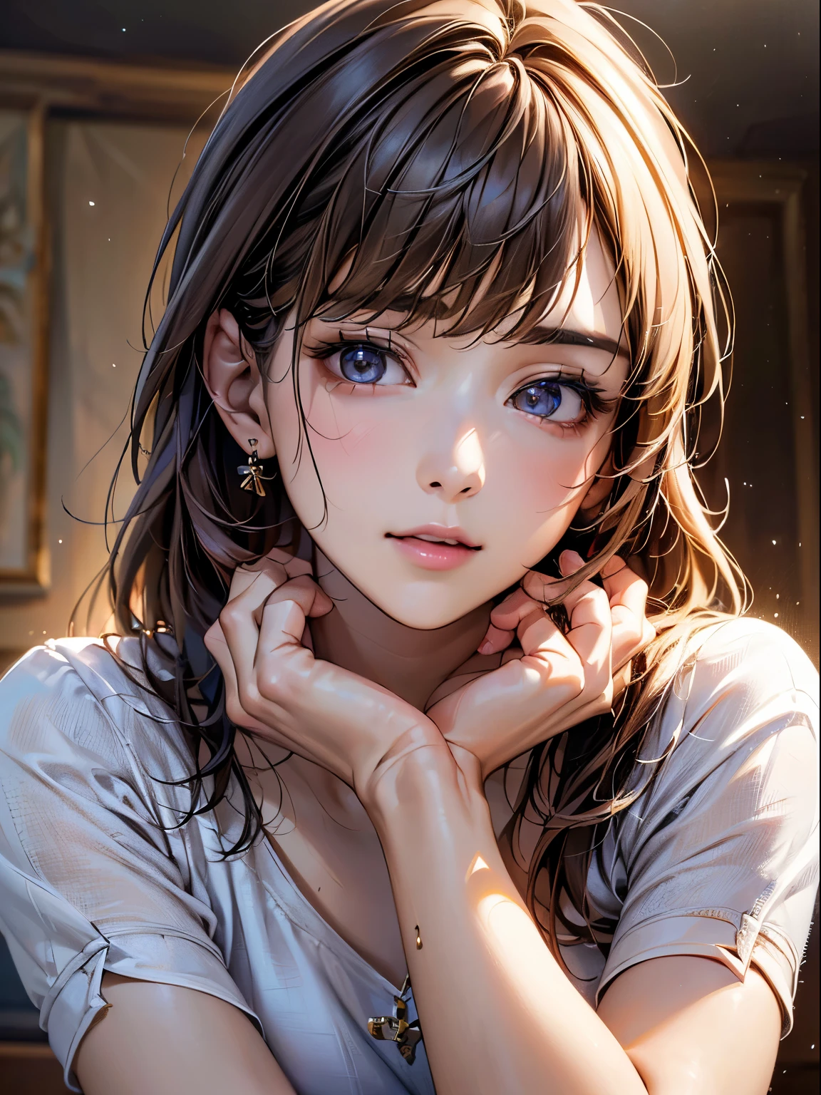 ((highest quality)),(超A high resolution),(Very detailed),(Detailed Description),((The best CG)),(masterpiece),super precision art、(highest quality、8k、32k、masterpiece)、(Realistic)、(Realistic:1.2)、(High resolution)、Very detailed、Very beautiful face and eyes、1 female、((Narrow eyes、Droopy eyes:1.4、Fine grain))、Tight waist、Delicate body、(highest quality、Attention to detail、Rich skin detail)、(highest quality、8k、Oil paint:1.2)、Very detailed、(Realistic、Realistic:1.37)、Bright colors