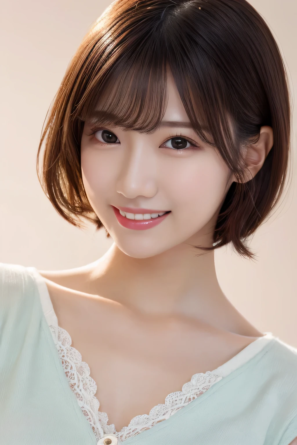 One girl, (Wearing casual pastel colored outfits:1.2), (Beautiful Japanese idol portrait photos),
(Simple background in light colors:1.3),
(RAW Photos, highest quality), (Realistic, photo-Realistic:1.4), masterpiece, 8K Portrait,
Very delicate and beautiful, Very detailed, 2k wallpaper, wonderful, In detail, Very detailed CG unity 8k wallpaper, 
Very detailedな, High resolution, 
Soft Light, Beautiful detailed girl, Very detailed eyes and face, Beautifully detailed nose, Beautiful fine details,
Cinema Lighting, Perfect Anatomy, 
Slender body, Flat Chest, Semi-short hair, Parted bangs, Bokeh, Dynamic Angle, A light smile,