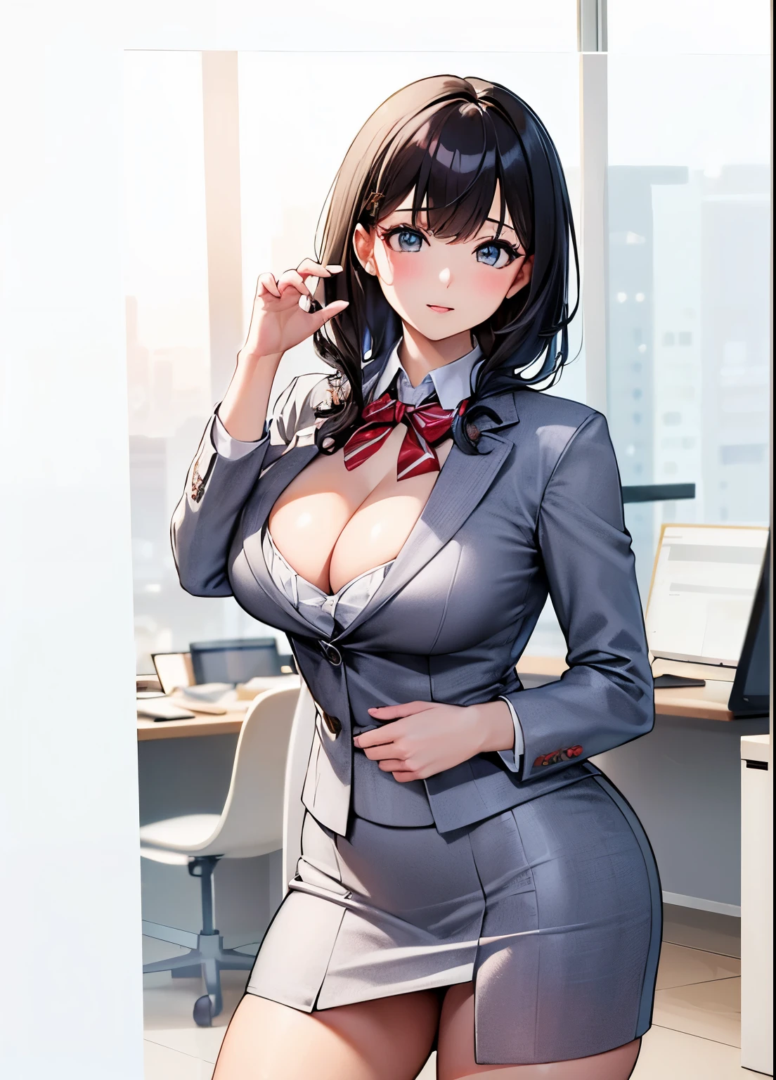 (highest quality,4K,8k,High resolution,masterpiece:1.2),Very detailed,p or property,office lady,Beautiful Face,Born with Big Breasts,open Cleavage,suit,Tight mini skirt,Beautiful Eyes,Lip details,professional setup,Confident pose,Studio Lighting,Bright colors,warm colまたは tones,Sharp focus (full colまたは、highest quality,4K,8k,High resolution,masterpiece:1.2),Very detailed,p or property,office lady,like々Nice face,天然のBig Breasts,Cleavage,suit,Tight mini skirt,Bodycon,Beautiful Eyes,Lip details,professional setting,Confident pose,Studio Lighting,bright colまたはs,Warm tones,Sharp focus office lady、Baby Face、Big Breasts、Cleavage、suit、Tight mini skirt、Transparent costume、Black Hair、Black Hair