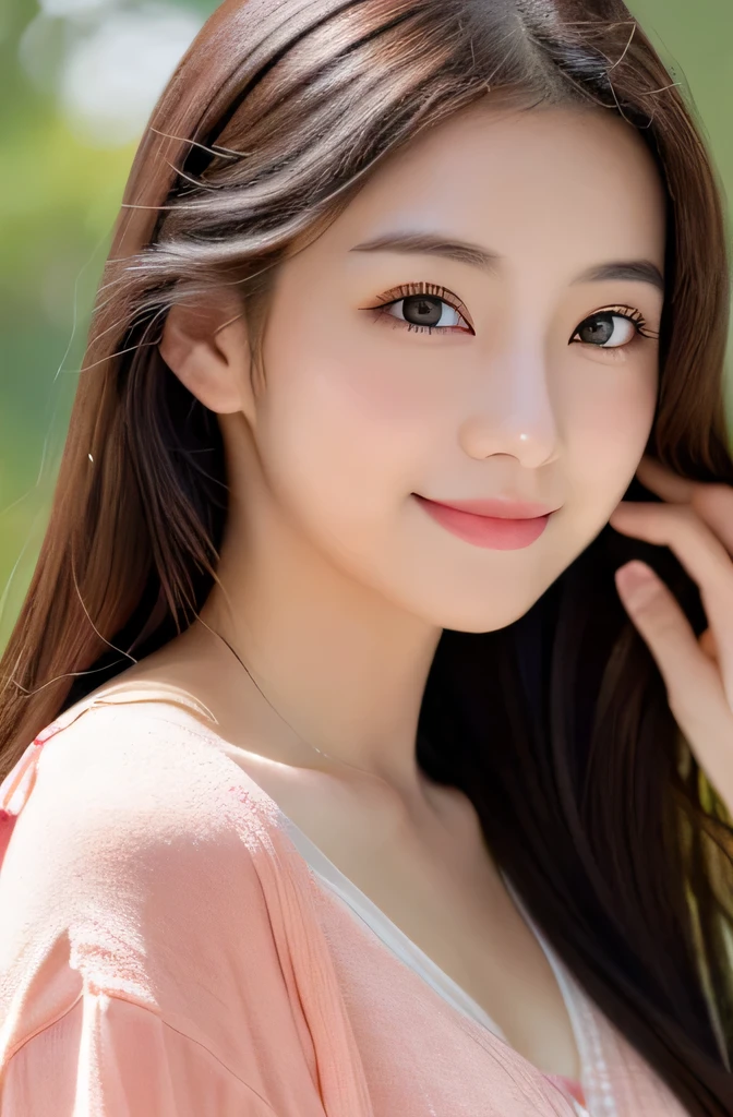 (((8ｋ,Attention to detail,Attention to detail、highest quality，masterpiece,Attention to detail,alone))),RAW Photos & Realistic atmosphere,Beautiful dark eyes,Mouth Details,Glossy Lips,Thin eyebrows,beautiful Eyes、Soft white skin that shines in every detail、Her deep black eyes are very beautiful,Lip details、Very beautiful face,Very beautiful face、A vivid face,beautiful, Glowing Lips,beautiful Eyebrows,Infinite Reality, Realistic Young Gravure Idol,Very cute woman , Young Gravure Idol, Young Gravure Idol, とても美しくてかわいいbeautiful 21 year old beauty,Incredibly beautiful and elegant，beautiful 21 year old beauty,Natural soft light,（Shiny Hair,,beautiful and kind eyes：1.5）,A kind smile,Shapely breasts,Medium Long Hair,Tying up hair,beautiful posture,No makeup,watching the future,Red Shirt，