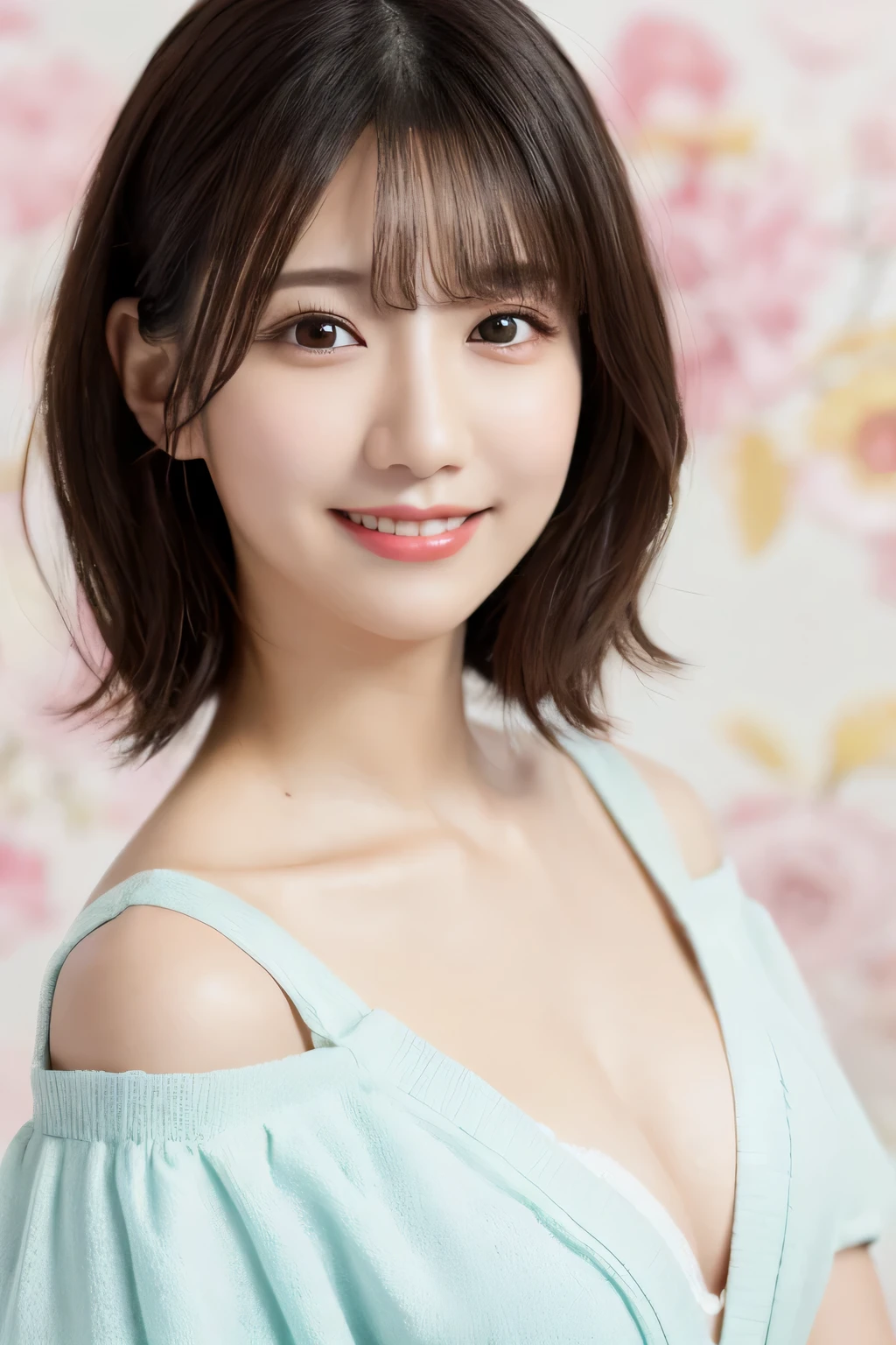 One girl, (Wearing casual pastel colored outfits:1.2), (Beautiful Japanese idol portrait photos),
(Simple background in light colors:1.3),
(RAW Photos, highest quality), (Realistic, photo-Realistic:1.4), masterpiece, 8K Portrait,
Very delicate and beautiful, Very detailed, 2k wallpaper, wonderful, In detail, Very detailed CG unity 8k wallpaper, 
Very detailedな, High resolution, 
Soft Light, Beautiful detailed girl, Very detailed eyes and face, Beautifully detailed nose, Beautiful fine details,
Cinema Lighting, Perfect Anatomy, 
Slender body, Flat Chest, Semi-short hair, Parted bangs, Bokeh, Dynamic Angle, A light smile,