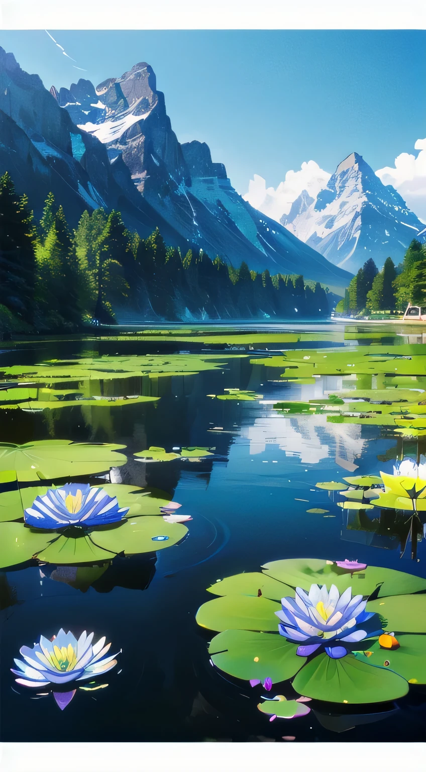 (masterpiece, highest quality, not human, landscape, scenery, water Flowers:1.2), 8k, 85mm, Official Art, RAWphotograph, Absurd, perspective, Depth of written boundary, High resolution, Sharp focus, High resolution, photograph, Mountain, Realistic, Most detailed, Very detailed, Super detailed, In detail, Flowers