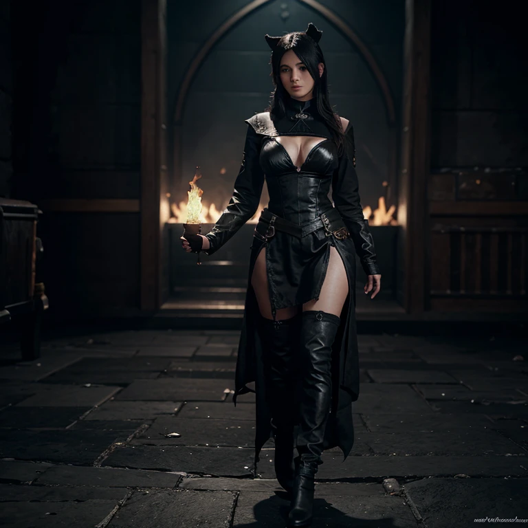Sensual black desert online female character full body with black spirit power 