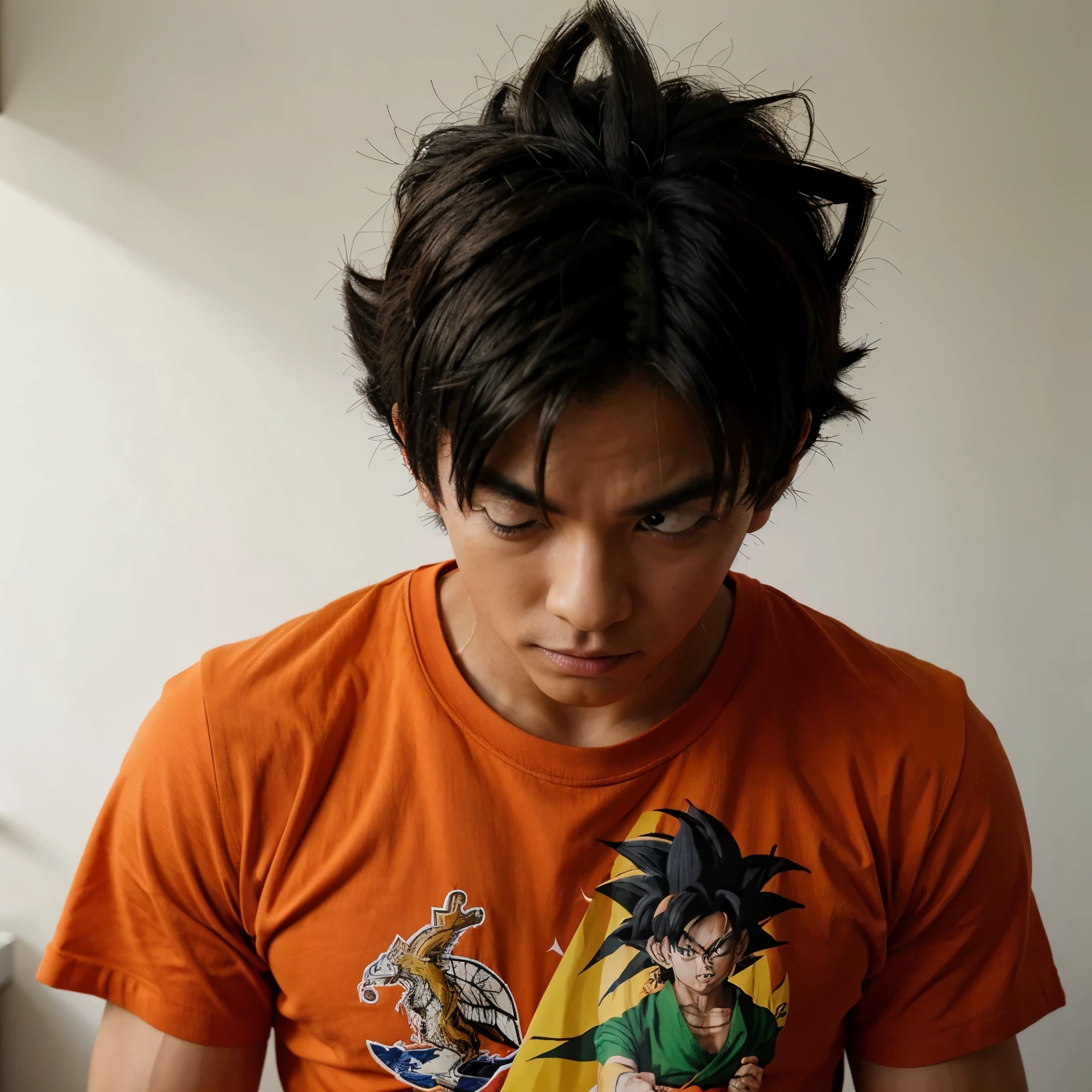 Crie uma imagem de perfil estilo anime 2D Cartoon de um menino moreno de cabelo curto usando uma blusa preta  