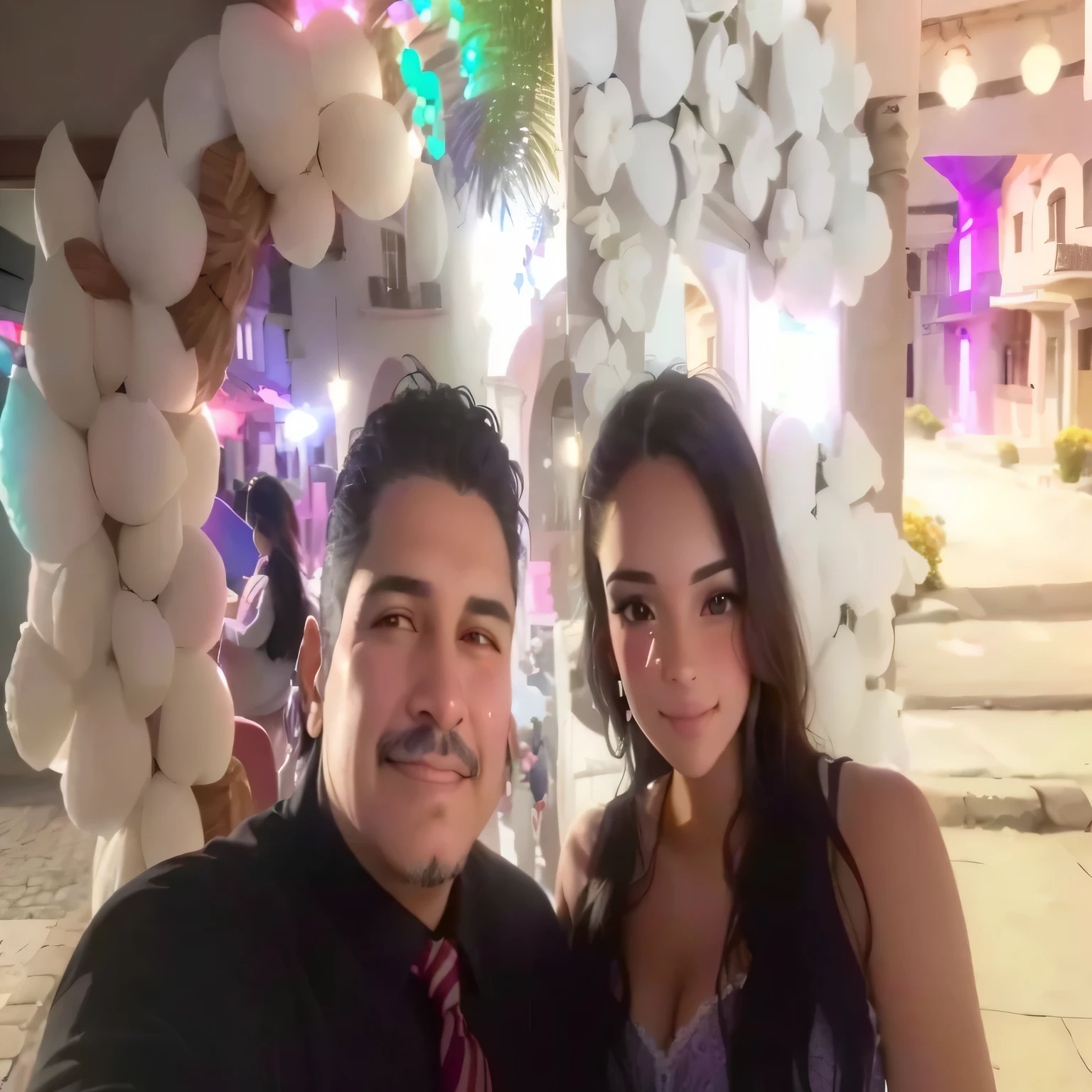 hay dos personas posando para una foto frente a un arco de globos, imagen de perfil, lorena avarez, alani guillen, foto de perfil, noche, karla ortiz, luis nieves sr, 1614572159, 🤬 🤮 💕 🎀, christian orrillo, pareja feliz, eloy morales