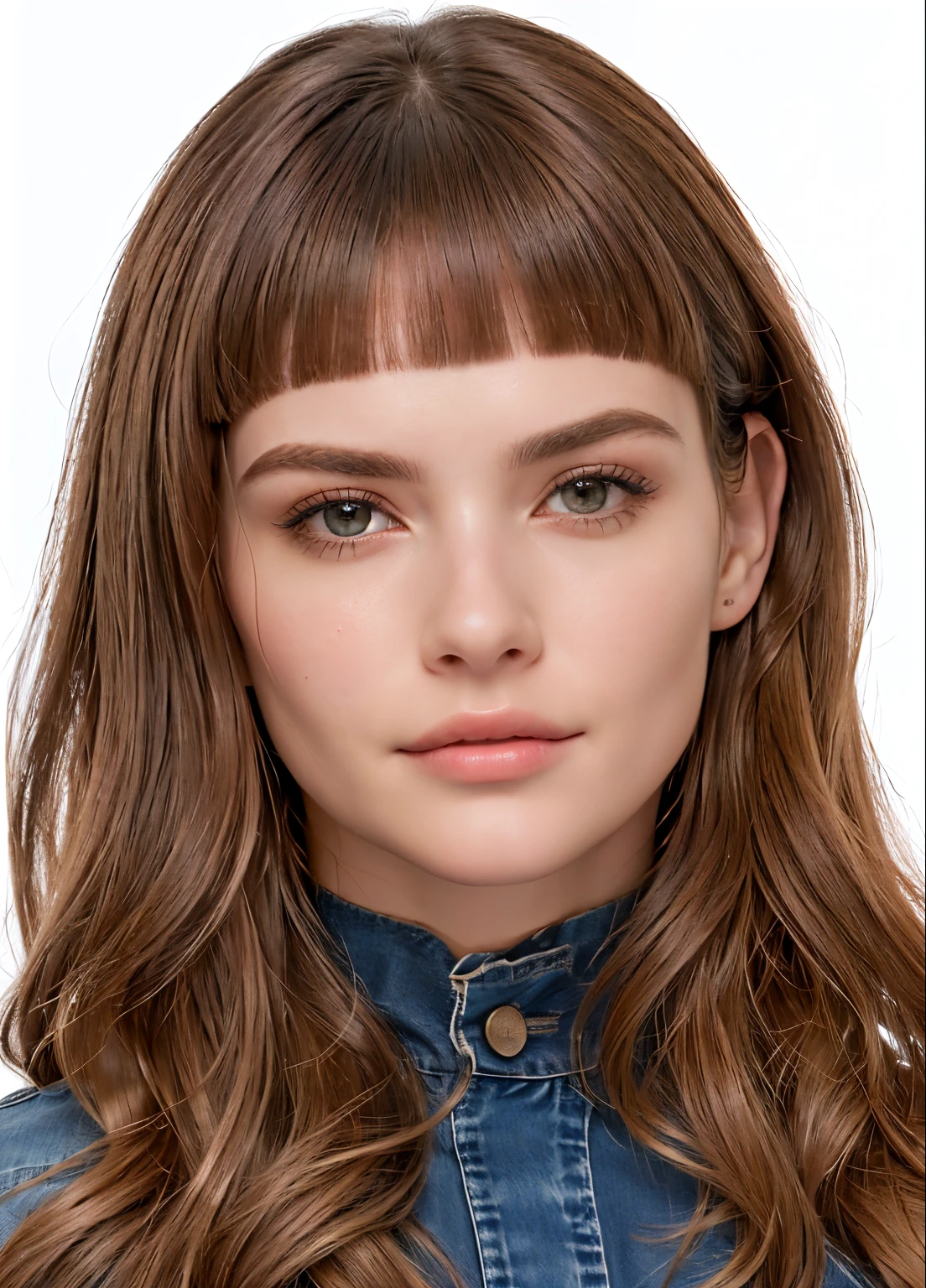 um close de uma mulher com longos cabelos ruivos vestindo uma camisa jeans, rosto realmente detalhado, rosto realista detalhado, rosto detalhado realista, highly rosto realista detalhado, rosto ultra realista, adolescente hiperrealista, Rosto altamente detalhado de 8k, rosto extremamente realista, hyperrosto perfeito detalhado, rosto realista e detalhado, rosto detalhado e realista, rosto perfeito detalhado, pele brilhante