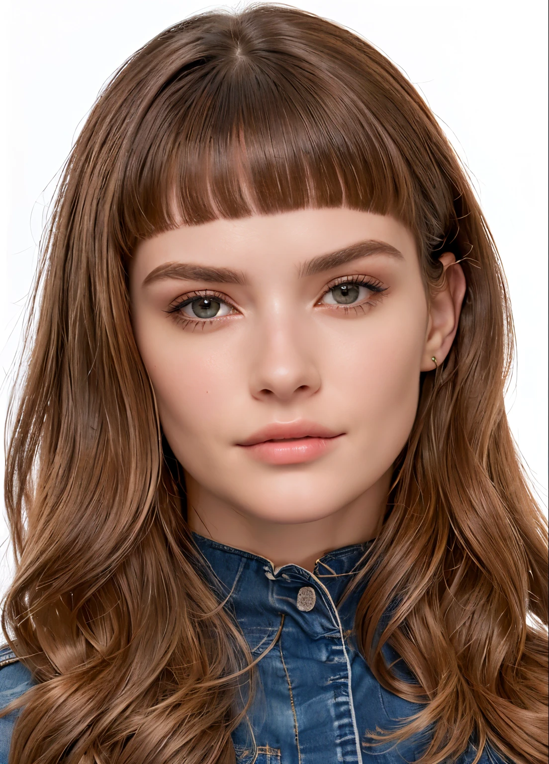 um close de uma mulher com longos cabelos ruivos vestindo uma camisa jeans, rosto realmente detalhado, rosto realista detalhado, rosto detalhado realista, highly rosto realista detalhado, rosto ultra realista, adolescente hiperrealista, Rosto altamente detalhado de 8k, rosto extremamente realista, hyperrosto perfeito detalhado, rosto realista e detalhado, rosto detalhado e realista, rosto perfeito detalhado, pele brilhante
