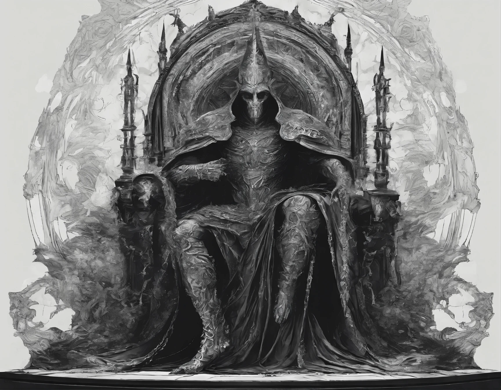 Baphomet sitting on his throne in hell with bloodied ground