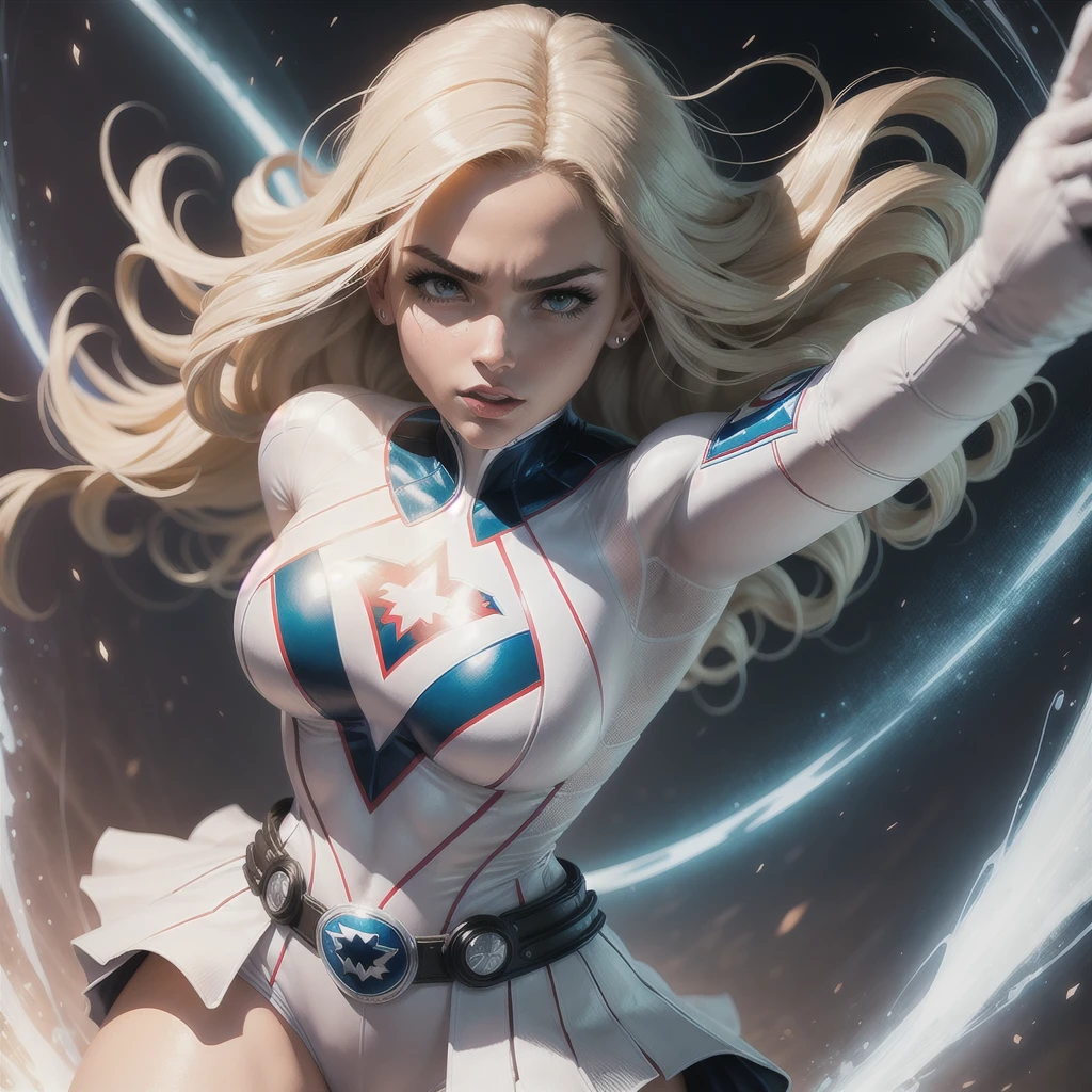 garota poderosa, DC Comics, cabelo loiro, white superhero uniform