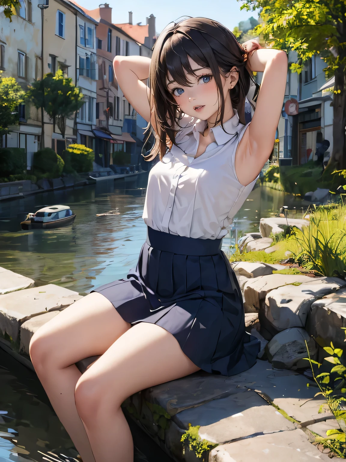 very cute and beautiful girl,(highly detailed beautiful face),white camisole,sitting,(spread legs,laced white panties)
BREAK (smile:1.2),happy,looking at viewer,(pleated blue mini skirt:1.15),
countryside,grassland,hilltop,tiny colorful flowers,wooden fence,detailed landscape,black hair,twin braid,
(best quality,masterpiece:1.0),absurdres,highres,ultra-detailed,extremely detailed,32k,8k resolution,
intricate details,cinematic scene,detailed background,solo,dynamic angle,beautiful detailed sky,
