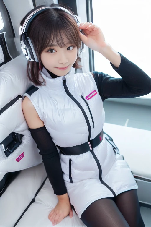 ((NSFW: 1.4)), (acrobatic pose):10,((Detailed face, Professional photography)), ((NSFW, zettai ryouiki, 1 girl)), Ultra-high resolution, (Realistic: 1.4), RAW Photos, highest quality, (PhotoRealistic Stick), concentrated, Soft Light, ((30 years old)), ((Japanese)), (( (Young Face))), (surface), (Depth of written boundary), masterpiece, (Realistic),(inside ISS):3, woman, ,astrovest:2,headphone:2,smartwatch,,bangs, ((1 girl)),(black sleeves):2,(black tights):2,inside spacestation,inside spacecraft,,zero gravity,smile,open leg,blush:1.5,hidden hands,neotech