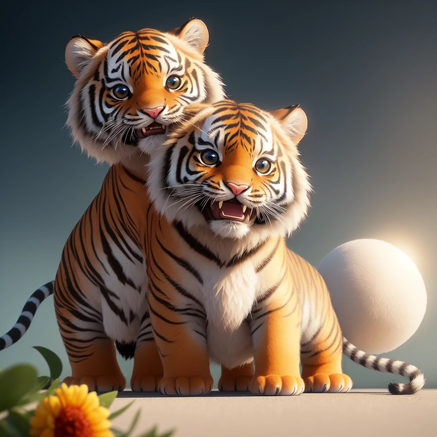 (masterpiece), (best quality), (ultra-detailed), (full body:1.2), Super cute, Baby, Pixar, Baby tiger in pajamas, Big bright eyes, Fluffy, Smile, Delicate and fine, Fairy tales, Incredibly high detailed, Pixar style, Bright color palette, Natural light, Simple background with pure color, Octane render, Trending on Artstation, Gorgeous, Ultra wide angle, 8k, HD, Realistic