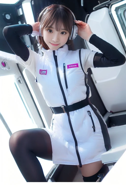 ((NSFW: 1.4)), (acrobatic pose):10,((Detailed face, Professional photography)), ((NSFW, zettai ryouiki, 1 girl)), Ultra-high resolution, (Realistic: 1.4), RAW Photos, highest quality, (PhotoRealistic Stick), concentrated, Soft Light, ((30 years old)), ((Japanese)), (( (Young Face))), (surface), (Depth of written boundary), masterpiece, (Realistic),(inside ISS):3, woman, ,astrovest:2,headphone:2,smartwatch,,bangs, ((1 girl)),(black sleeves):2,(black tights):2,inside spacestation,inside spacecraft,,zero gravity,smile,open leg,blush:1.5,hidden hands,neotech