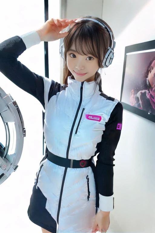 ((NSFW: 1.4)), (acrobatic pose):10,((Detailed face, Professional photography)), ((NSFW, zettai ryouiki, 1 girl)), Ultra-high resolution, (Realistic: 1.4), RAW Photos, highest quality, (PhotoRealistic Stick), concentrated, Soft Light, ((30 years old)), ((Japanese)), (( (Young Face))), (surface), (Depth of written boundary), masterpiece, (Realistic),(inside ISS):3, woman, ,astrovest:2,headphone:2,smartwatch,,bangs, ((1 girl)),(black sleeves):2,(black tights):2,inside spacestation,inside spacecraft,,zero gravity,smile,open leg,blush:1.5,hidden hands,neotech