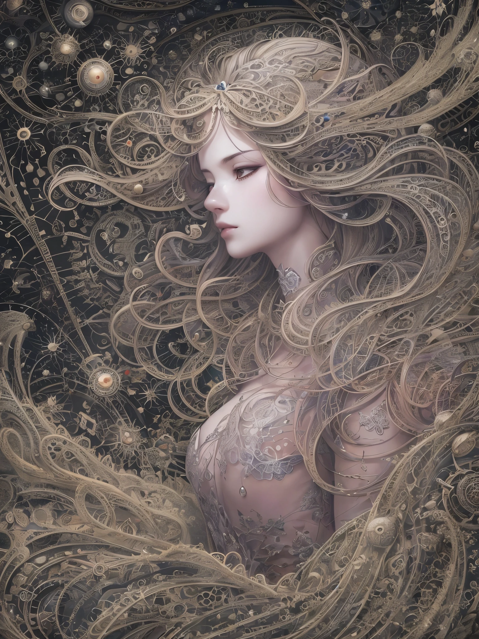 ((highest quality)),(Ultra-high resolution),(Very detailed),(Detailed Description),((The best CG)),(A masterpiece),Ultra-precise art,amazing drawing art,(Fantasy art with intricate detail:1.5), Shining constellations, Wandering with sin engraved in my mind