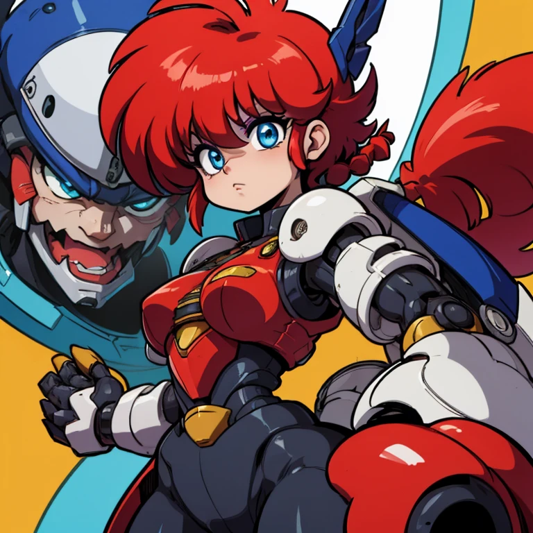 Ranmachan, cabello rojo, Cabello con trenza, ojos azules, ojos detallados, A-Mecha Musume, mechanical suit