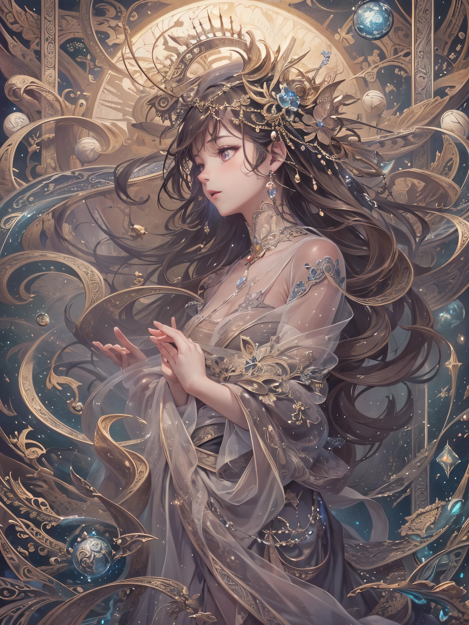 ((highest quality)),(Ultra-high resolution),(Very detailed),(Detailed Description),((The best CG)),(A masterpiece),Ultra-precise art,amazing drawing art,(Fantasy art with intricate detail:1.5), Shining constellations, Wandering with sin engraved in my mind