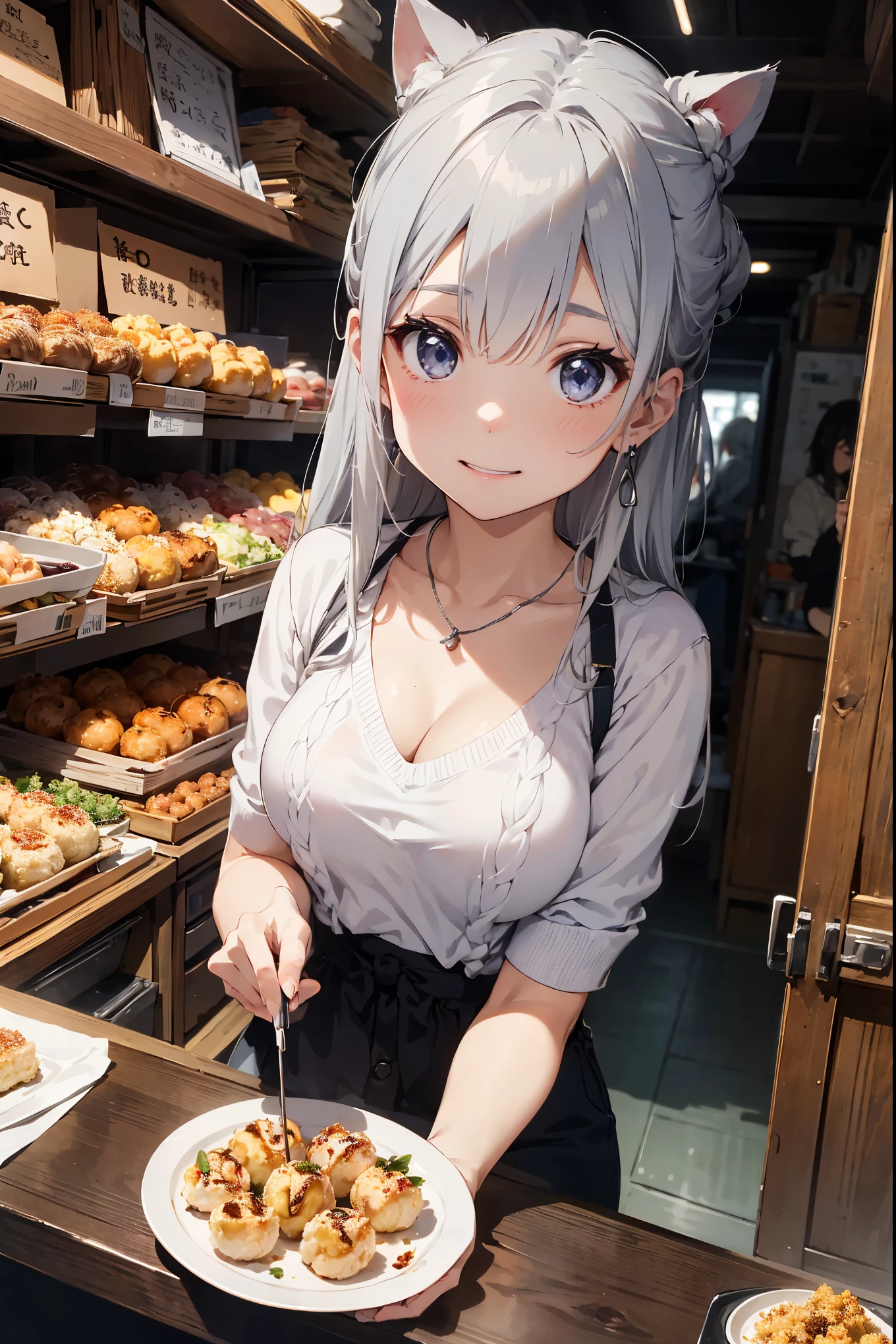 (Cute illustration:1,2),(Absurd realistic structure details),(High resolution complex and detailed text quality),(High-resolution microstructure、High poly 3 boobs boobs boobs boobs boobs boobs D rendering correction),Methods of geometry,Careful explanatory anatomy,
night
BREAK,
1 beautiful girl, 1girl in, (Cute:1.5),(Cool:0.8), (Beauty:1.5),(Chibi:0.5), ( girl), (girl, Older sister, Unclear, Beautiful face of Japan:1.2) BREAK, (A detailed eye,Tsuriformes:1.2),(Silver hair,Long hair in a bun,Deco:1.8), Star eyes silhouette thick eyelashes, Double eyelids:1.2), cleavage, ,Swaying udder, Clear skin, Beautiful skin, Shy, Erect ,Clear skin, Beautiful skin, Shy, gleaming skin,(best quality face),(Top quality glowing eyes),(The best smile,:D:1.45), BREAK (Pink Theme:1.4), (Vivid colors:1.3), A cafe with girls wearing maid outfits and cat ear headbands.,
BREAK,(early evening), Standing,a closed mouth,(architecture, cafes,Cat Maid,The table,shop front,working cat ear maid,Menu table above table:1.55), Waterfall,depth of fields,
BREAK,wakame,wakame,wakame,(Dynamic Angle:1.4),
BREAK,(Blurry background:1.3),(absurderes, hight resolution, Super Detail Art),cel shading,Clear Color, Lonely optical effect, Beautiful pictures, Bright glow, mystic atmosphere,(Close-up of girl:1.1), Mystical light particle effect,manga influence, clean line drawings,