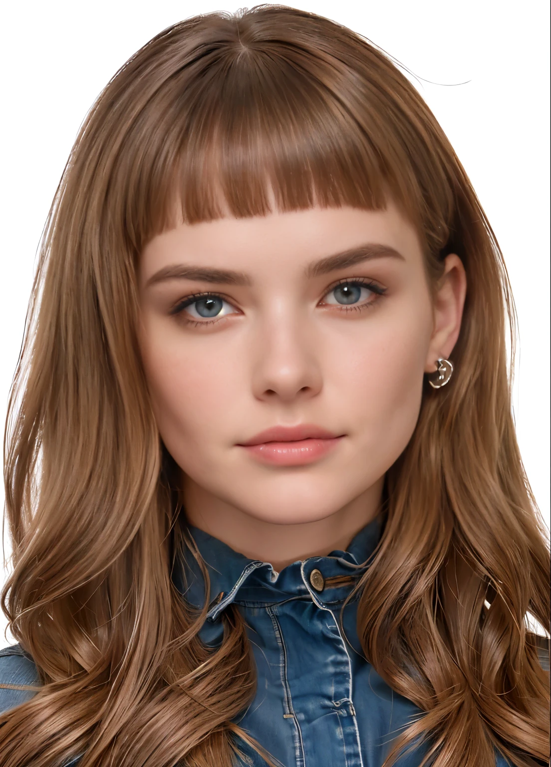 um close up de uma mulher com cabelos longos vestindo uma camisa jeans, rosto realmente detalhado, highly rosto realista detalhado, rosto realista detalhado, rosto detalhado realista, rosto ultra realista, rosto realista e detalhado, rosto detalhado e realista, adolescente hiperrealista, hyperrosto perfeito detalhado, rosto perfeito detalhado, estilo hiper realista, Rosto altamente detalhado de 8k, lindo rosto fotorrealista
