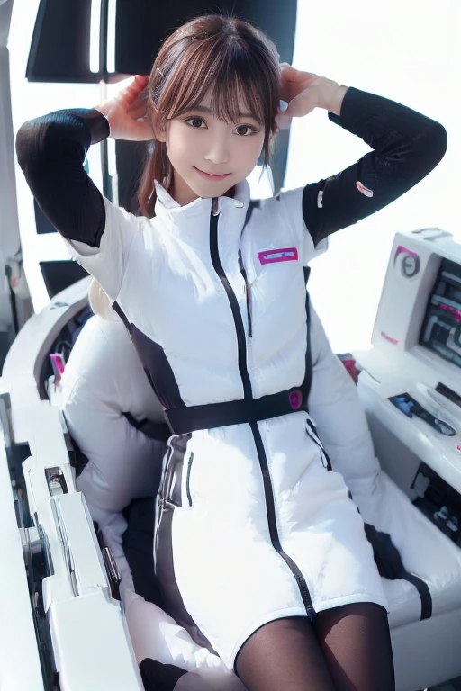 ((NSFW: 1.4)), (acrobatic pose):10,((Detailed face, Professional photography)), ((NSFW, zettai ryouiki, 1 girl)), Ultra-high resolution, (Realistic: 1.4), RAW Photos, highest quality, (PhotoRealistic Stick), concentrated, Soft Light, ((30 years old)), ((Japanese)), (( (Young Face))), (surface), (Depth of written boundary), masterpiece, (Realistic),(inside ISS):3, woman, ,astrovest:2,headphone:2,smartwatch,,bangs, ((1 girl)),(black sleeves):2,(black tights):2,inside spacestation,inside spacecraft,,zero gravity,smile,open leg,blush:1.5,hidden hands,neotech