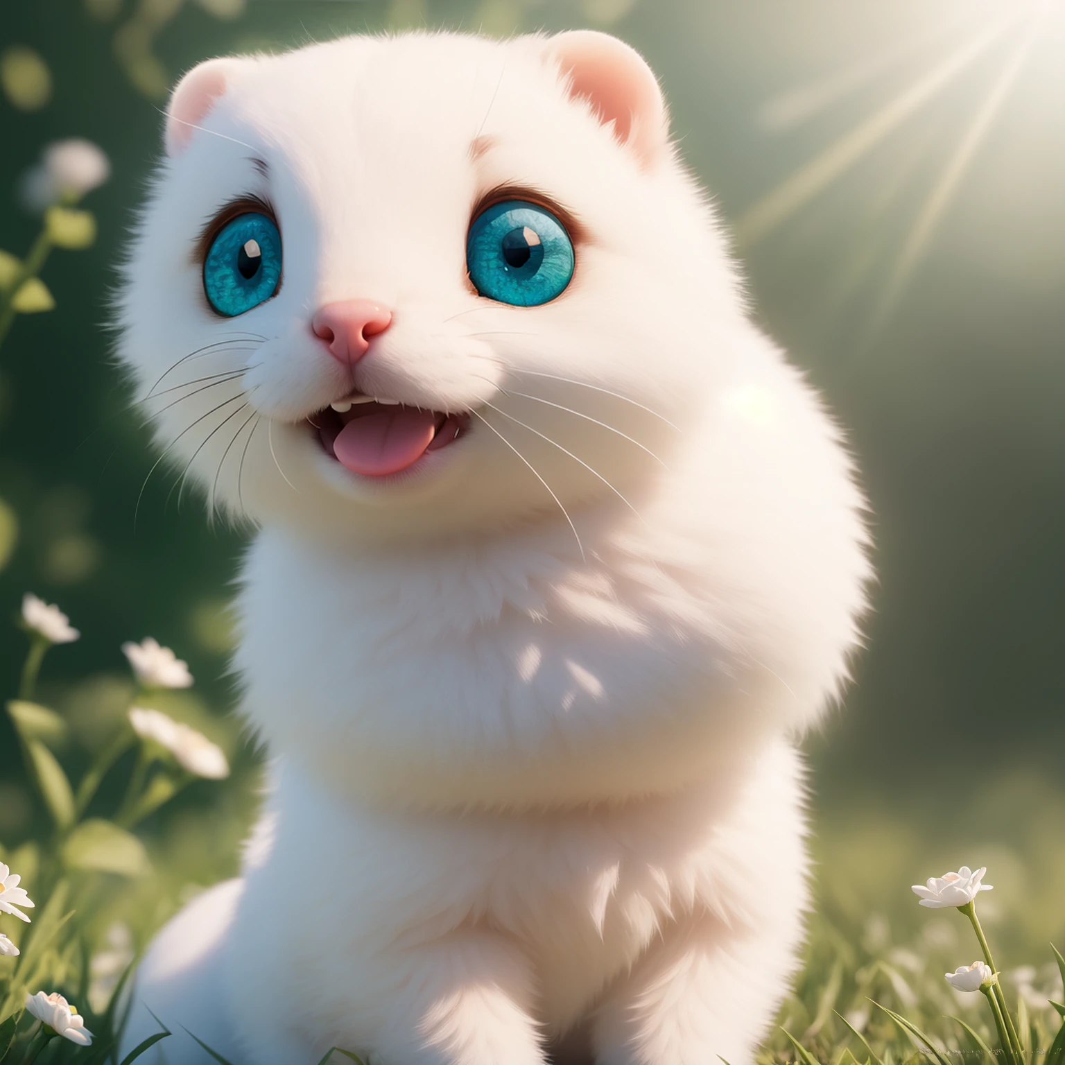 (masterpiece), (best quality), (ultra-detailed), (full body:1.2), (solo), Super cute, Pixar, Baby ferret in pajamas, Big bright eyes, Fluffy, Smile, Delicate and fine, Fairy tales, Incredibly high detailed, Pixar style, Bright color palette, Natural light, Simple background with pure color, Octane render, Trending on Artstation, Gorgeous, Ultra wide angle, 8k, HD, Realistic