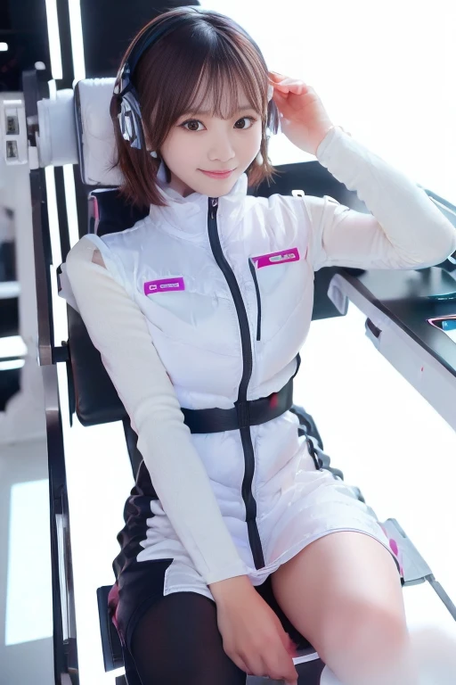 ((NSFW: 1.4)), (acrobatic pose):10,((Detailed face, Professional photography)), ((NSFW, zettai ryouiki, 1 girl)), Ultra-high resolution, (Realistic: 1.4), RAW Photos, highest quality, (PhotoRealistic Stick), concentrated, Soft Light, ((30 years old)), ((Japanese)), (( (Young Face))), (surface), (Depth of written boundary), masterpiece, (Realistic),(inside ISS):3, woman, ,astrovest:2,headphone:2,smartwatch,,bangs, ((1 girl)),(black sleeves):2,(black tights):2,inside spacestation,inside spacecraft,,zero gravity,smile,open leg,blush:1.5,hidden hands,neotech