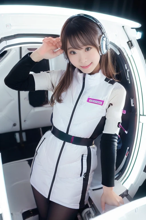 ((NSFW: 1.4)), (acrobatic pose):10,((Detailed face, Professional photography)), ((NSFW, zettai ryouiki, 1 girl)), Ultra-high resolution, (Realistic: 1.4), RAW Photos, highest quality, (PhotoRealistic Stick), concentrated, Soft Light, ((30 years old)), ((Japanese)), (( (Young Face))), (surface), (Depth of written boundary), masterpiece, (Realistic),(inside ISS):3, woman, ,astrovest:2,headphone:2,smartwatch,,bangs, ((1 girl)),(black sleeves):2,(black tights):2,inside spacestation,inside spacecraft,,zero gravity,smile,open leg,blush:1.5,hidden hands,neotech