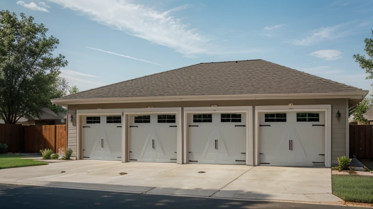 a newly built, new, ((best quality)), ((masterpiece)), (detailed), garage, suburban american home, no cars, empty garage