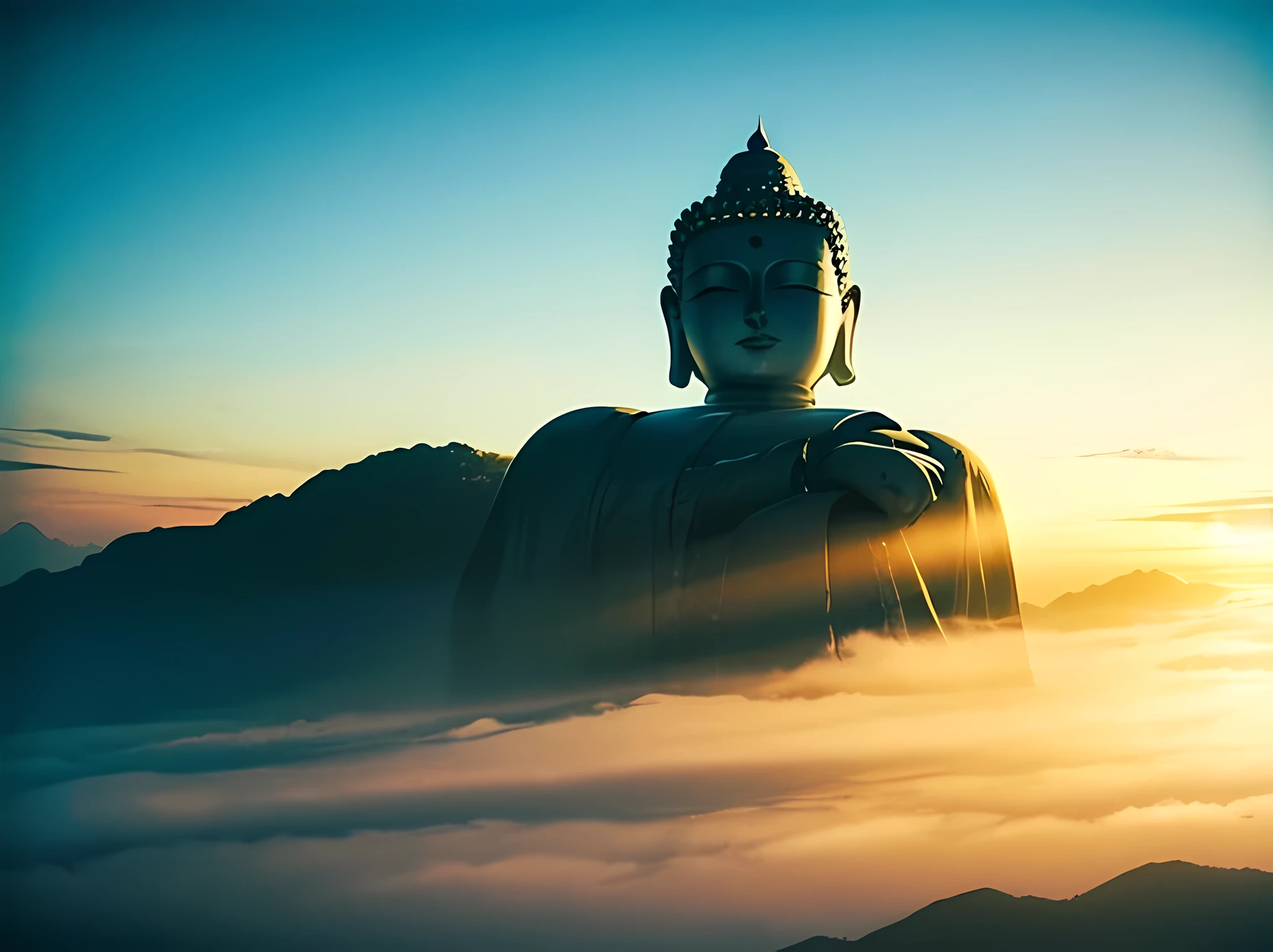 believe in Buddha forever, psychedelic art, landscape, landscape, Universe, fog, top quality, Double exposure