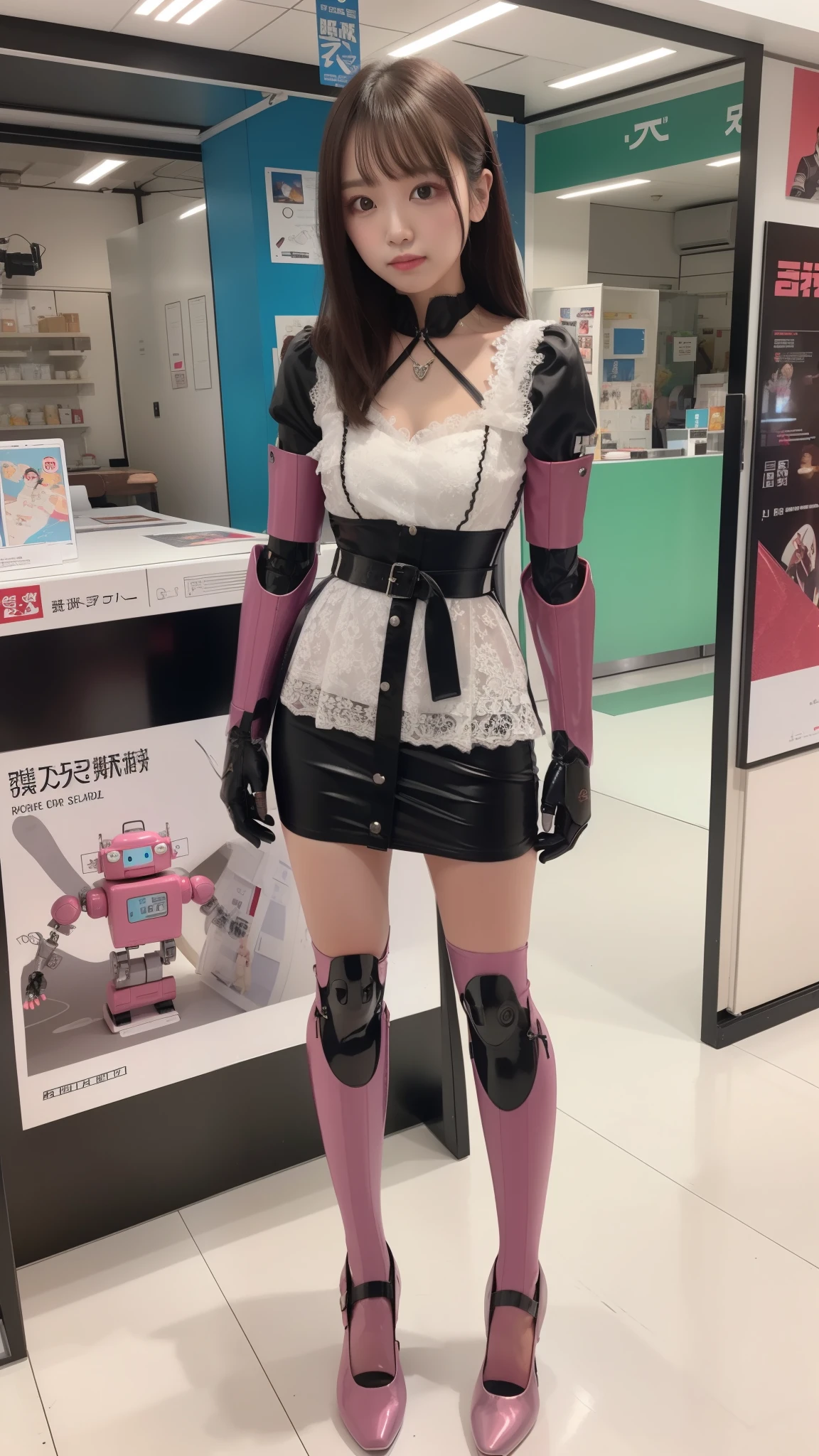 White satin midi dress, Black belt, Costume like a idol, robot