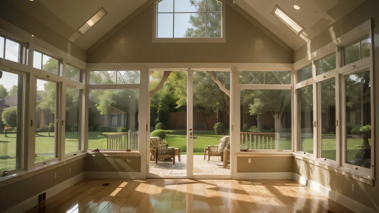 ((best quality)), ((masterpiece)), (detailed), one story house sunroom, no glitches, no bugs, natural, realistic