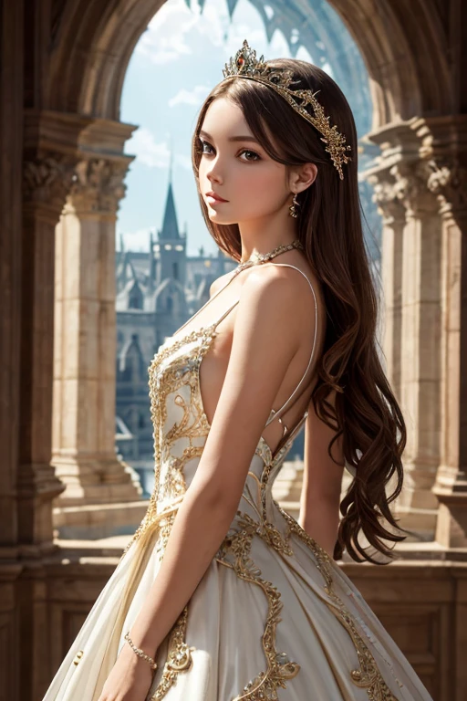 1girl, Beautiful eyes with fine symmetry, fantasy dress, proportional figure, pure and innocence, designs inspired by bellesa, dynamic photo, view from the side, creation of fantasy, f/16, (Highly detailed), (high resolution), (Best quality), (masterpiece)
