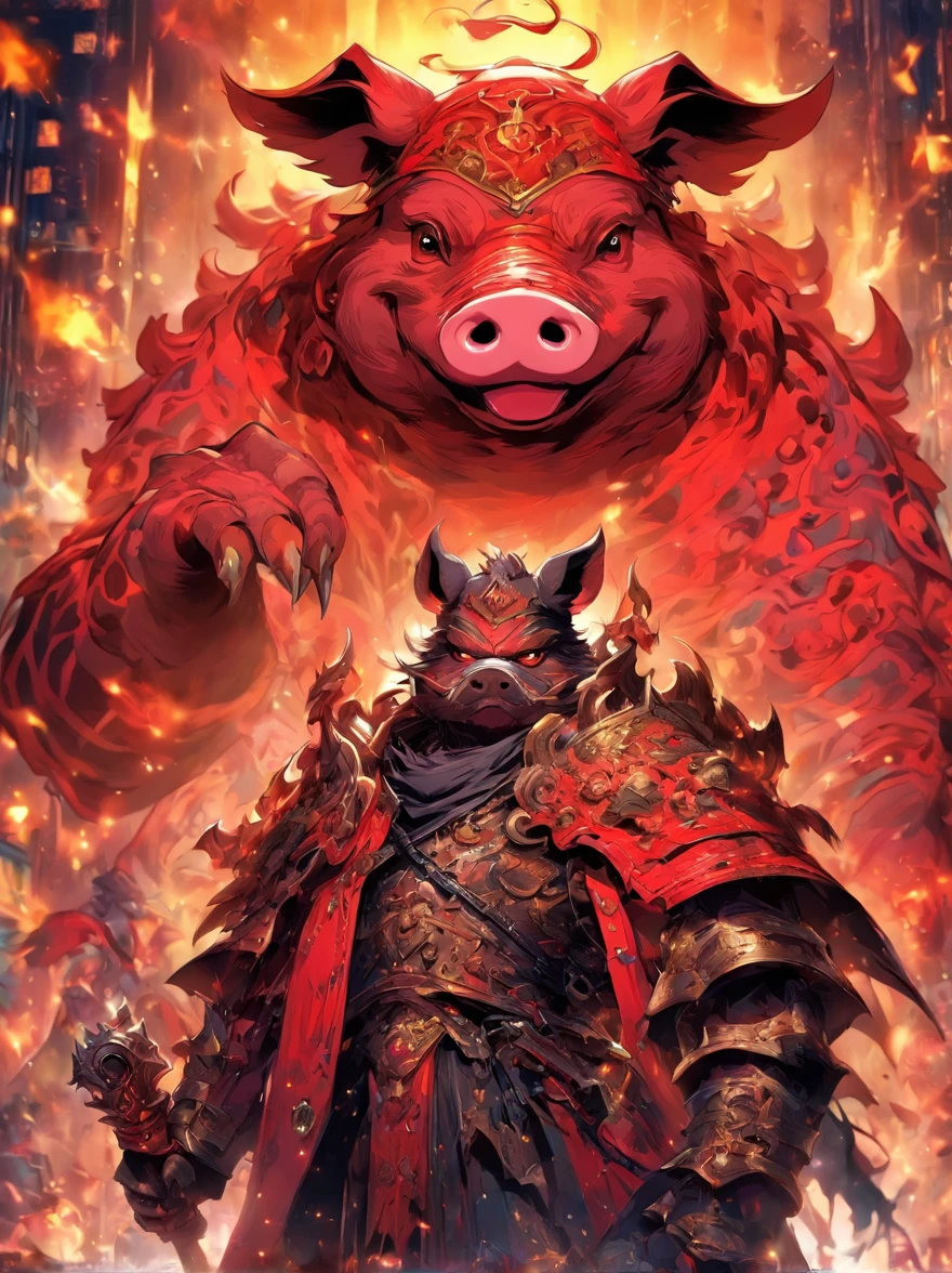 Pig Demon，Pig and dog monsters，Fettigkeit，dressed in armor，Mit einer langen Axt in der Hand