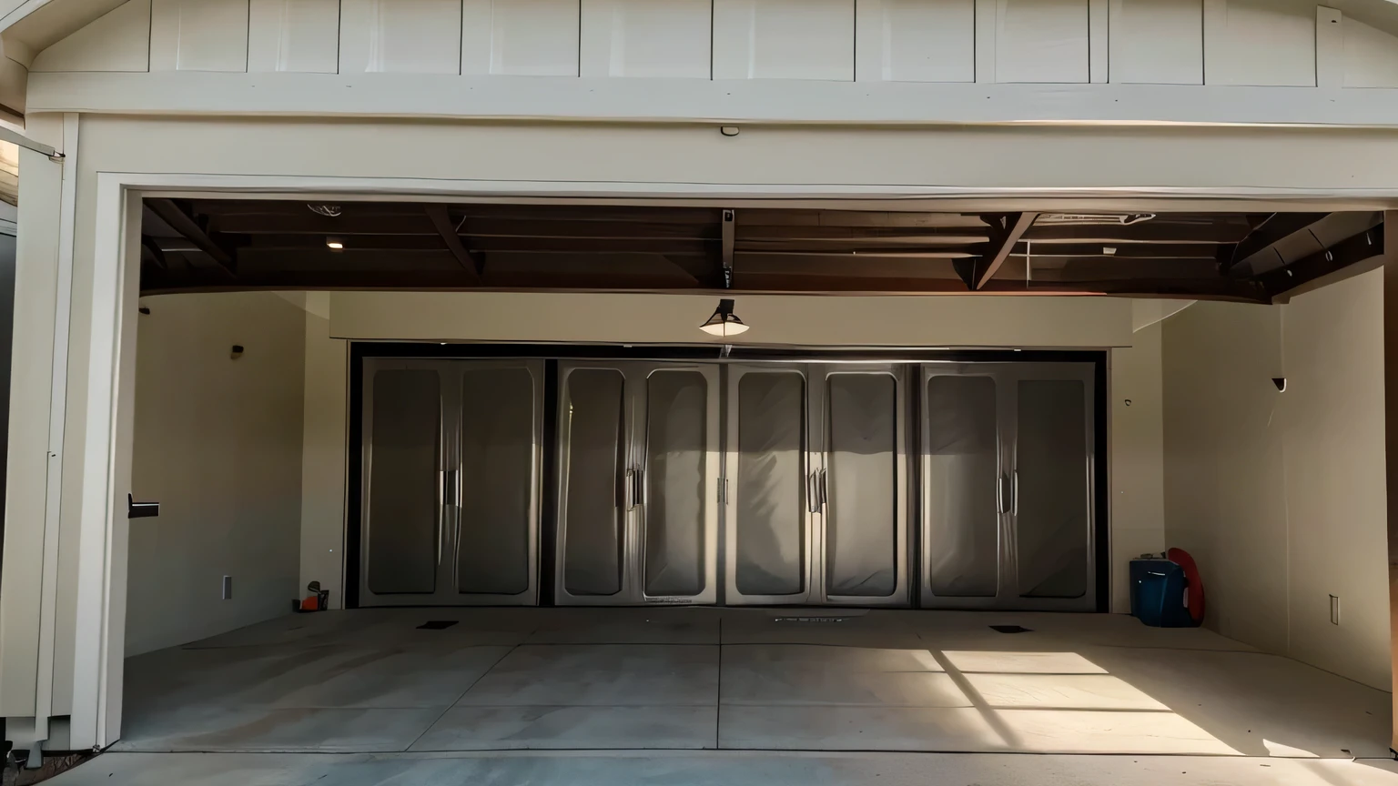 a newly built, new, ((best quality)), ((masterpiece)), (detailed), garage, suburban american home, no cars, empty garage