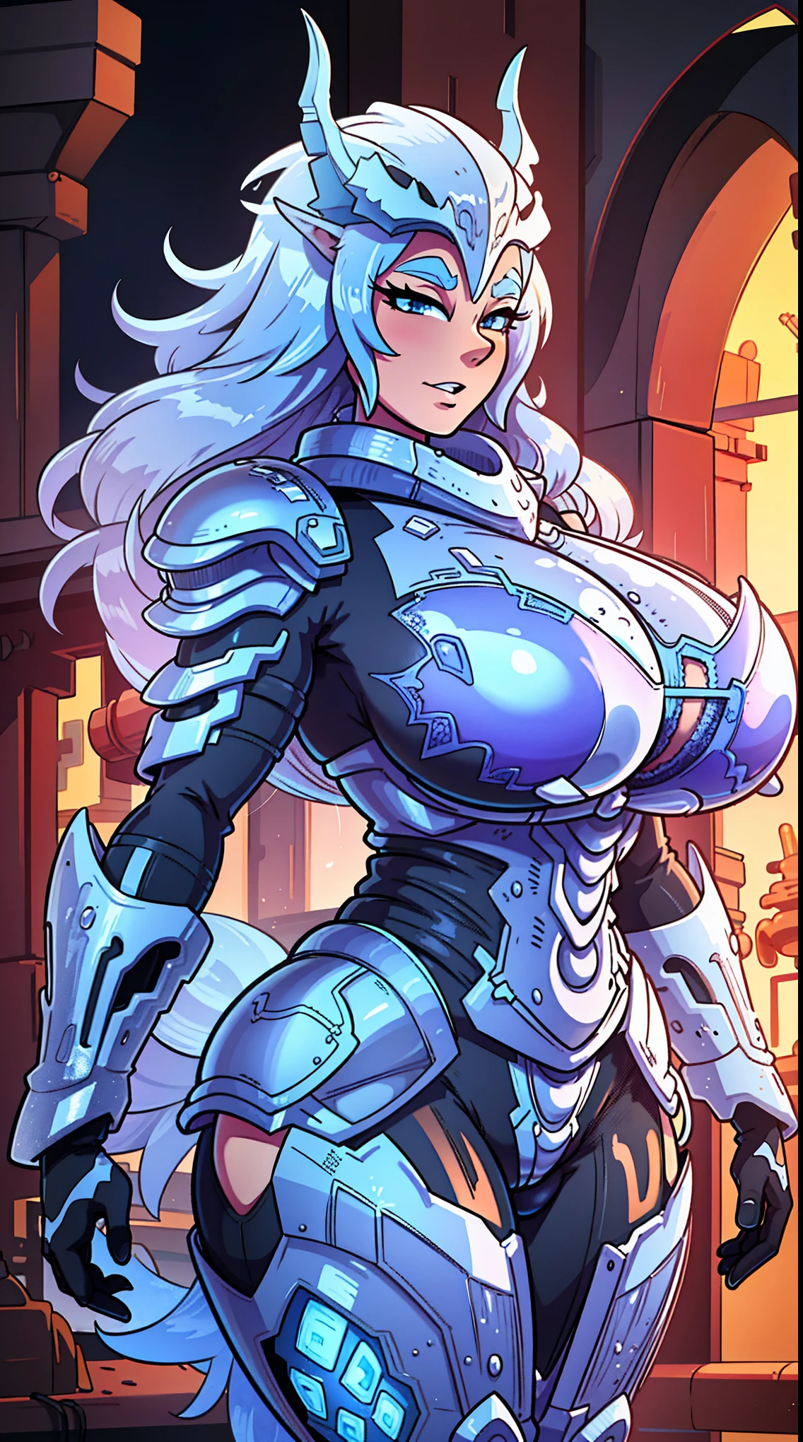 SILVER DRAGON QUEEN, HUGE , CRYSTAL HEAVY SUIT ARMOR, TRANSPARANT, THICK BODY, MUSCLE ABS, SEXY.