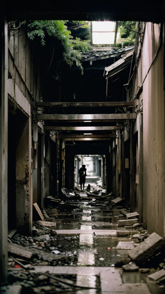 Showa,Underground street,Collapse,Devastation,Inside the ruins,Glasses,Women,adventure,Black and White,