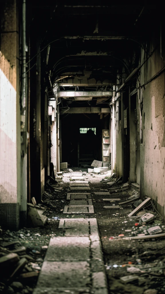 Showa,Underground street,Collapse,Devastation,Inside the ruins,Glasses,Women,adventure,Black and White,
