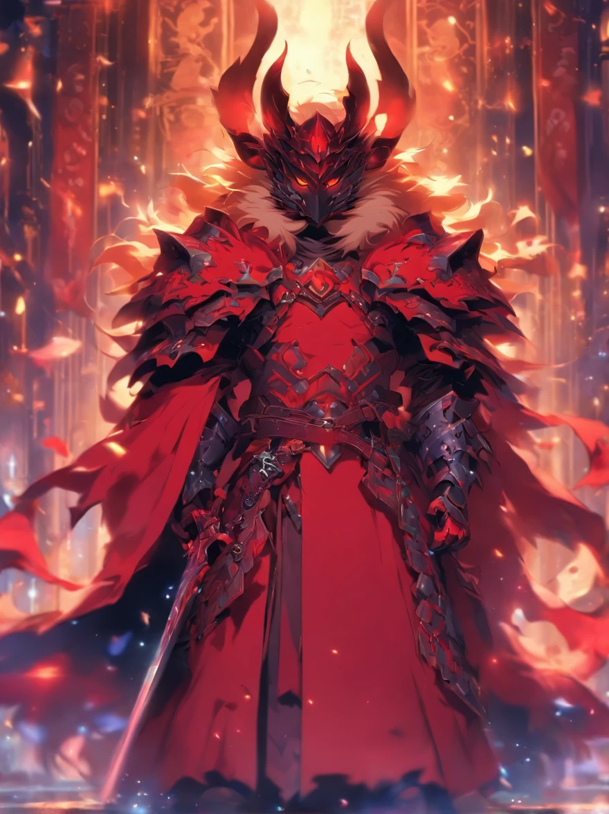 hamsterdemon,Fettigkeit,dressed in armor,rote Robe,Mit einer langen Axt in der Hand