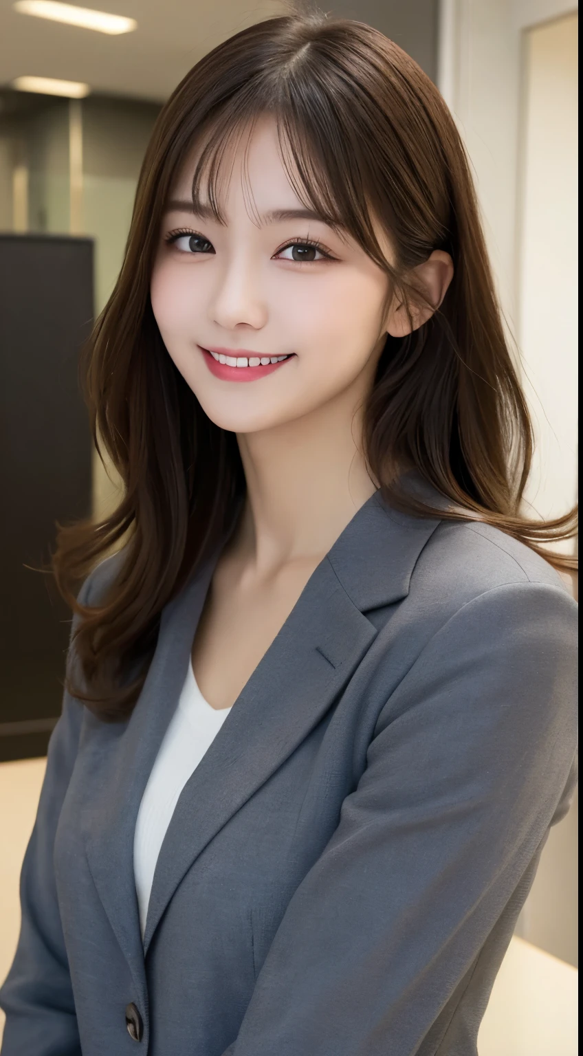 whole body, highest quality, figure, Very detailed, In detail, High resolution, 8k wallpaper, Perfect dynamic composition, Beautiful fine details, suit,Medium Hair, Center of chest, Natural color lip, Random sexy poses,smile,company，office，Brother，smile，cute，